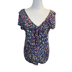 Rafaella Women's Multicolor Ruffle Neck Blouse Size Medium